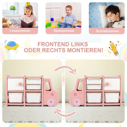 Regál na hračky 2 úrovně dětský regál se zásuvkami a úložnými boxy 110 x 32 x 66 cm růžová