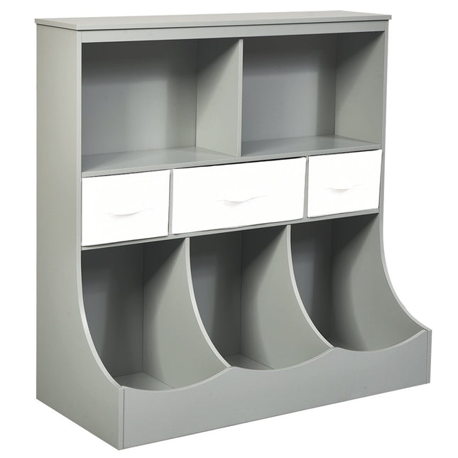 Regál na hračky s 5 přihrádkami a 3 zásuvkami dětský regál organizér na hračky 93 x 40 x 94 cm šedá