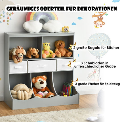 Toy shelf with 5 compartments & 3 drawers children's shelf toy organizer 93 x 40 x 94 cm gray