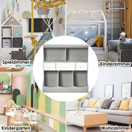 Toy shelf with 5 compartments & 3 drawers children's shelf toy organizer 93 x 40 x 94 cm gray