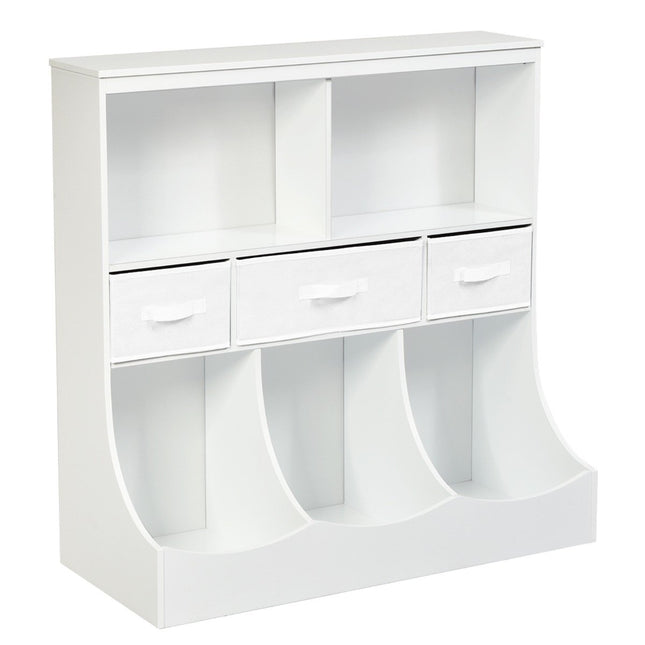 Regál na hračky s 5 přihrádkami a 3 zásuvkami dětský regál organizér na hračky 93 x 40 x 94 cm bílá