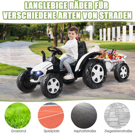 Hračkový traktor s vlekem pro děti 12V elektrický traktor 151 x 68 x 70 cm bílá