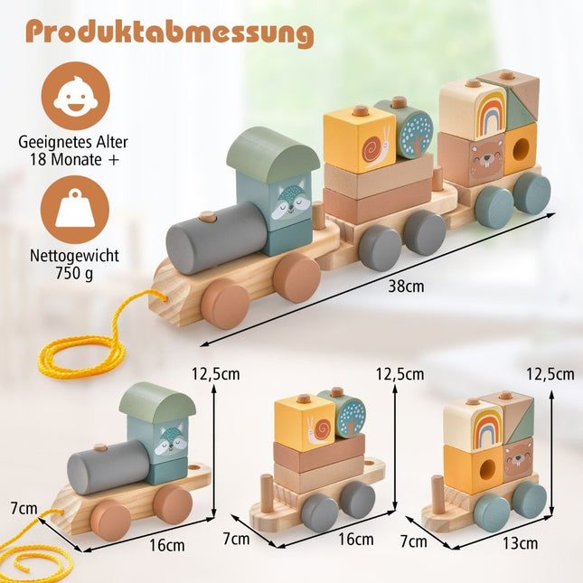 Hračková vláčková sada se skládacími dřevěnými kostkami roztomilé zvířecí motivy tažné lano a hákové spoje