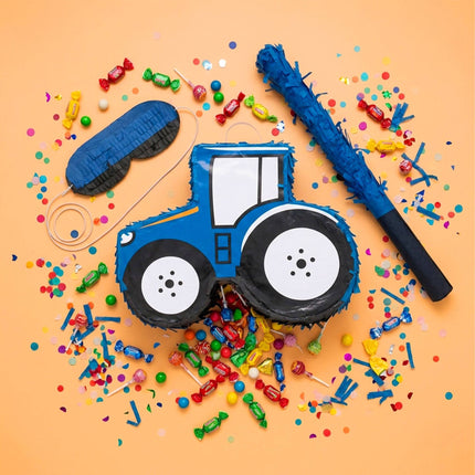 Sada piňata traktor – obsahuje tyč a masku na oči
