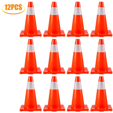 Traffic Cones, 12-Pack 18-Inch With Reflective Collar