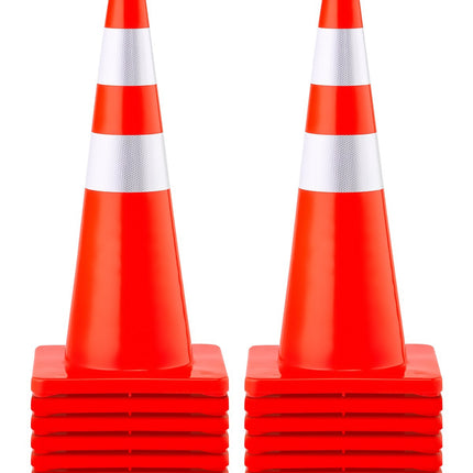 Traffic Cones 28 In, 12-Pack PVC, Reflective, Weighted Base