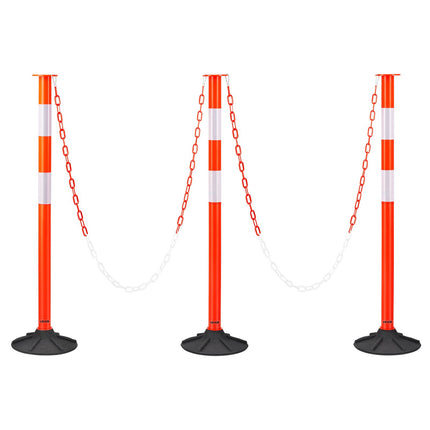 Traffic Delineator Posts, 3 Pack, 871 mm, Reflective Chain