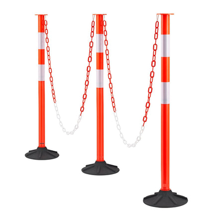 Traffic Delineator Posts, 3 Pack, 871 mm, Reflective Chain