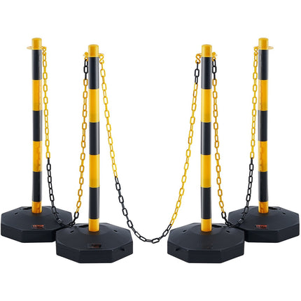 Traffic Delineator Posts, 4 Pack, Fillable Base, 8 ft Chain