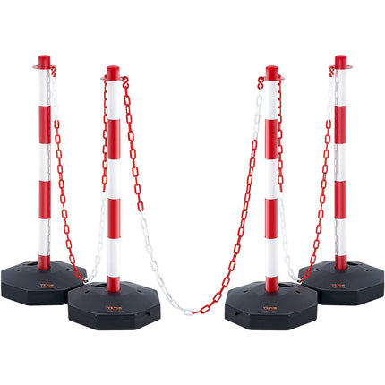 Traffic Delineator Posts, 4 Pack, Fillable Base, Chain