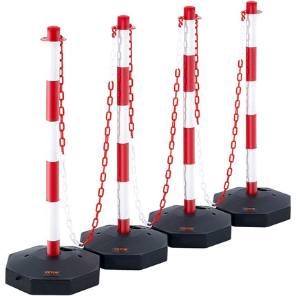 Traffic Delineator Posts, 4 Pack, Fillable Base, Chain
