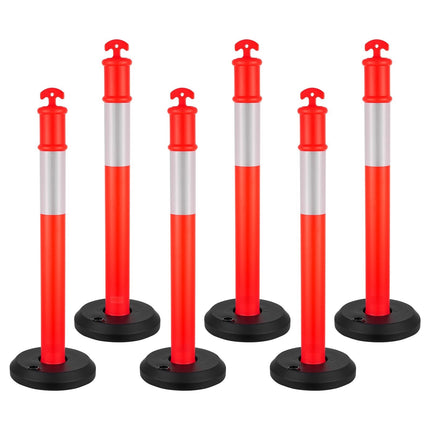 Traffic Delineator Posts, 6 Pack, 1140 mm, Reflective, Fillable Base