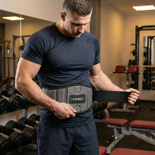 Tréninkový pás, velikost M, šedá – nastavitelný fitness doplněk