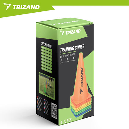Training Cones 10 Pcs, 23cm, Flexible Plastic, Multi-Color