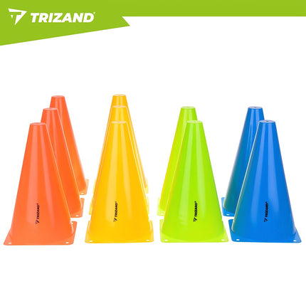 Training Cones 10 Pcs, 23cm, Flexible Plastic, Multi-Color