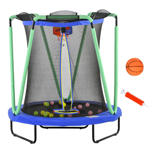 Dětská trampolína s ochrannou sítí a basketbalovým košem, 140 cm