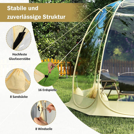 Průhledný PVC pop-up bublinový stan pro 5-6 osob, 265x265 cm
