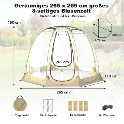 Průhledný PVC pop-up bublinový stan pro 5-6 osob, 265x265 cm