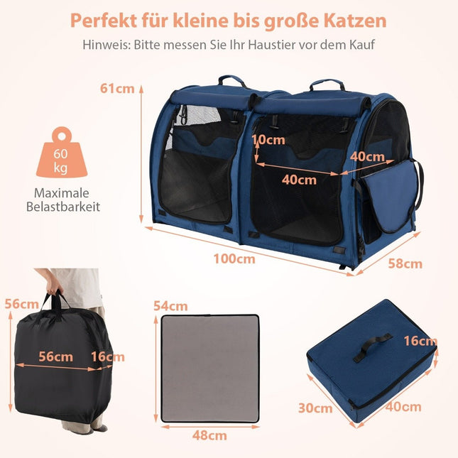 Transporttas met afneembare hangmatten & matras & kattenbak marineblauw