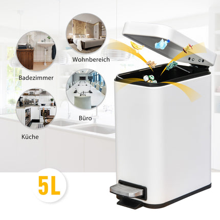 Bílý kovový pedálový koš 5L s vnitřní nádobou do kanceláře