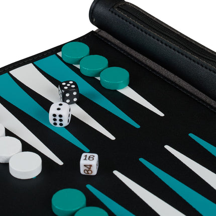Cestovní backgammon, rolovací v imitaci kůže