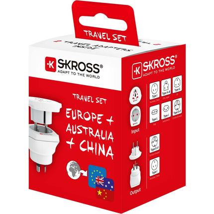 Cestovní adaptér combo svět do Austrálie/Číny + Evropa uzemněný