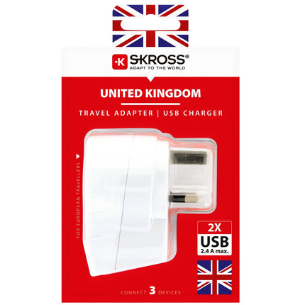 Cestovní adaptér Evropa do Velké Británie atd. 2xUSB-A 12W uzemněný