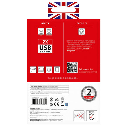 Cestovní adaptér Evropa do Velké Británie atd. 2xUSB-A 12W uzemněný