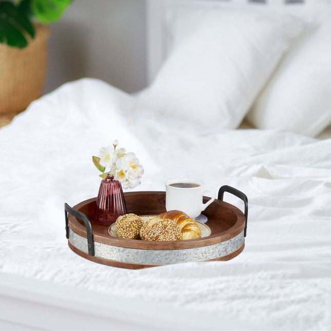 Tray in mango wood with metal edge