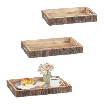Trays in mango wood - set of 3