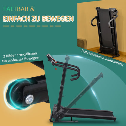 Skládací elektrický běžecký pás, 500W, LCD, držák telefonu, černá