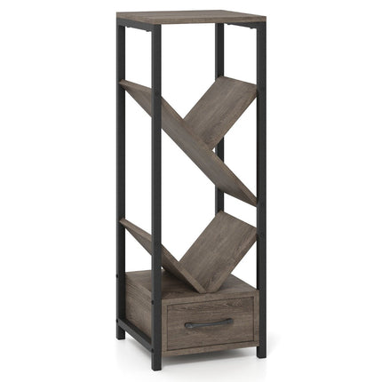 Boekenkast in de vorm van een boom met lade en metalen frame, 4-laags staand bureau