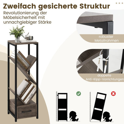 Boekenkast in de vorm van een boom met lade en metalen frame, 4-laags staand bureau