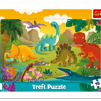 Trefl puzzle v rámu dinosauři, 15 ks