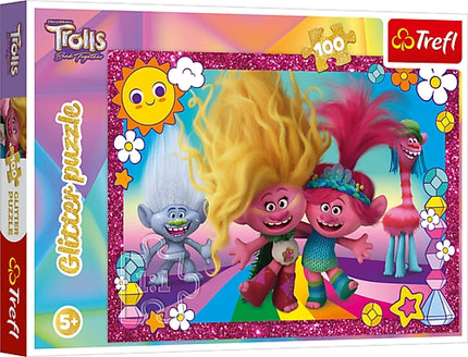 Třpytivé puzzle Trefl Trolls 3 100 dílků