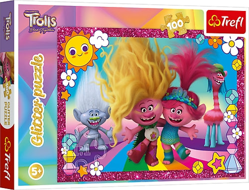 Třpytivé puzzle Trefl Trolls 3 100 dílků