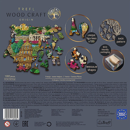 Dřevěné puzzle Trefl slavná místa Francie 1000 dílků