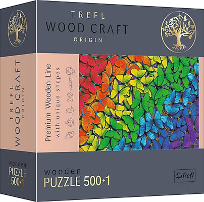 Dřevěné puzzle Trefl duhoví motýli 500+1 dílků