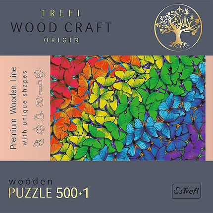 Dřevěné puzzle Trefl duhoví motýli 500+1 dílků