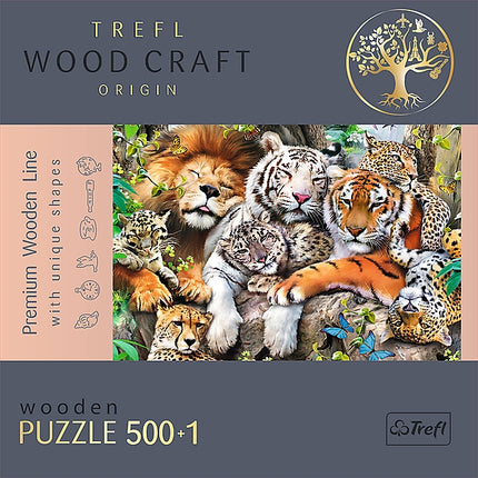 Dřevěné puzzle Trefl divoké kočky v džungli 500+1 dílků