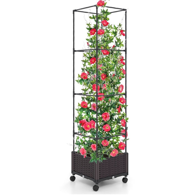 Treláž s truhlíkem na kolečkách, výškově nastavitelný zahradní obelisk 40 x 40 x 170 cm