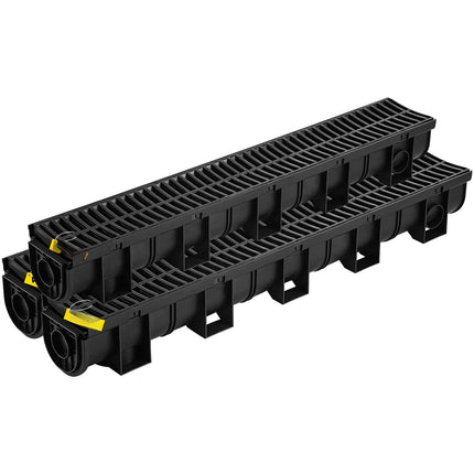 Trench Drain Kit, 3-Pack HDPE Channel With Plastic Grates