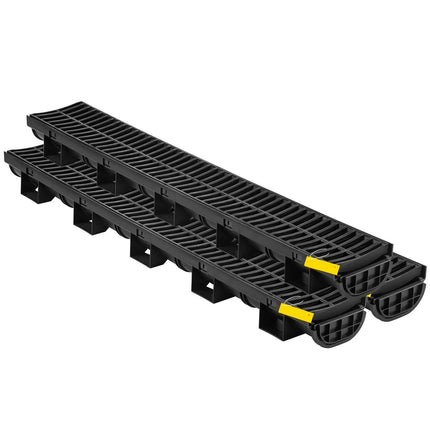 Trench Drain System, HDPE Channel With Plastic Grate, 3-Pack