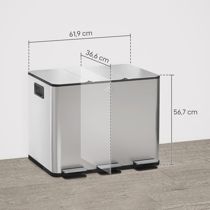 Kuchyňský koš se 3 přihrádkami, nerezový, 3 x 20L