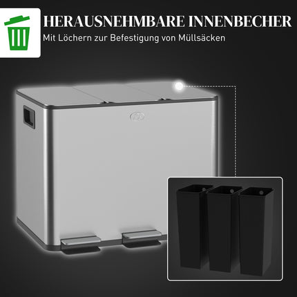 Kuchyňský koš se 3 přihrádkami, nerezový, 3 x 20L