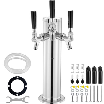 Triple Tap Draft Beer Tower, Stainless Steel, Self-Closing