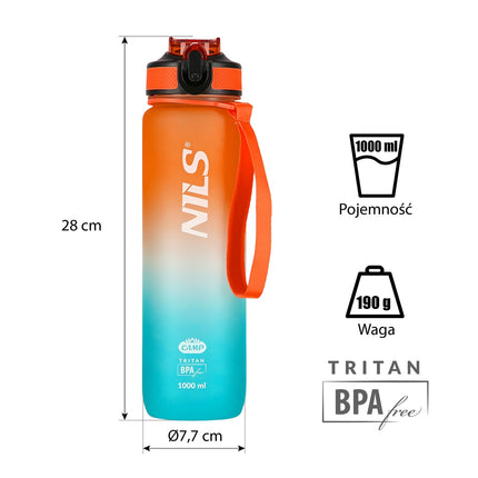 Láhev na vodu Tritan, nepropustná, 1000 ml, oranžovo-modrá
