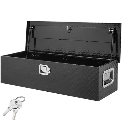 Truck Bed Tool Box, Aluminum Diamond Plate, Lock, 39 In, Black
