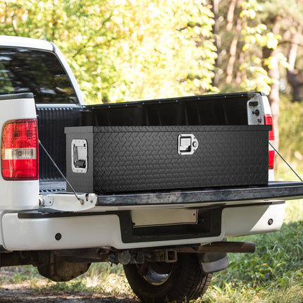 Truck Bed Tool Box, Aluminum Diamond Plate, Lock, 39 In, Black