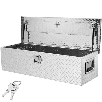Truck Bed Tool Box, Aluminum Diamond Plate, Lock, 39x13x10